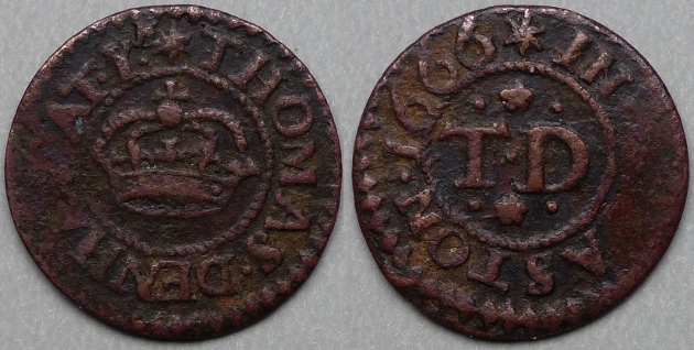 Glastonbury, Thomas Denham 1666 farthing
